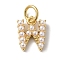Rack Plating Brass with ABS Plastic Imitation Pearl Charms, Long-Lasting Plated, Lead Free & Cadmium Free, Real 18K Gold Plated, Letter W, 10x8x3mm, Hole: 3mm