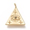 Brass Pendants, with Cubic Zirconia, Triangle with Eye, Real 18K Gold Plated, 23.5x19x3mm, Hole: 3mm