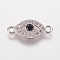 Brass Cubic Zirconia Links, Evil Eye, Black, Platinum, 7x15.5x2mm, Hole: 1mm
