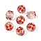 Luminous Handmade Gold Sand Lampwork Beads, Round with Flower, with Enamel, Glow in the Dark, Crimson, 11.5~13.5mm, Hole: 1.2~1.6mm