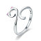 Adjustable 925 Sterling Silver Enamel Finger Cuff Rings, Open Rings, with 925 Stamp, Cat, Pink, 2~12mm