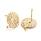 Brass Stud Earring Findings, with Loop, Nickel Free, Real 18K Gold Plated, Flat Round, 15x12mm, Hole: 1.2~1.3mm, Pin: 0.8mm