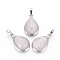 Natural Rose Quartz Pendants, with Brass Findings, teardrop, Platinum, 26x16~17x8~10mm, Hole: 8x5mm