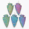 Electroplated Non-magnetic Synthetic Hematite Pendants, with Platinum Tone Brass Findings, Matte Style, Arrowhead, Multi-color Plated, 46~53.5x22~25x7~9.5mm, Hole: 5~6x3.5~5mm
