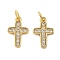 Brass Micro Pave Cubic Zirconia Pendants, Cross, Lead Free & Cadmium Free, Long-Lasting Plated, Rack Plating, with Jump Ring, Real 18K Gold Plated, 15.5x10x1.5mm, Hole: 3mm