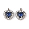 304 Stainless Steel Cubic Zirconia Pendants, with Rhinestone, Heart Charms, Medium Blue, 12.5x10x3.5mm, Hole: 1.8mm