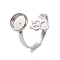 Non-Tarnish 304 Stainless Steel Open Cuff Ring Findings, Pad Ring Setting, Cat and Flat Round, Stainless Steel Color, US Size 6 1/4(16.7mm), Tray: 8mm, 9.5x9mm