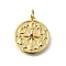 Brass Micro Pave Cubic Zirconia Pendants, Flat Round with Star Charms, Rack Plating, Lasting Plated, Cadmium Free & Lead Free, with Jump Ring, Real 18K Gold Plated, 19x17.5x3mm, Hole: 3mm