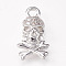 Brass Micro Pave Cubic Zirconia Charms, Skull, Platinum, 14x8x3mm, Hole: 1.8mm