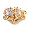 Brass Micro Pave Cubic Zirconia Box Clasps, Nickel Free, Heart, Real 18K Gold Plated, 2-Strand, 4-Hole, Thistle, 12.5x18x9mm, Hole: 1.2mm