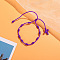 Cross Nylon Cord Braided Bead Bracelets, Rosary Cord Bracelets for Couple Friends, Dark Violet, 6-1/4~11-3/4 inch(16~30cm)