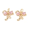 Brass Micro Pave Cubic Zirconia Pendants, Cadmium Free & Nickel Free & Lead Free, with Jump Rings, Bowknot Charms, Real 18K Gold Plated, Pink, 12x13x3.5mm, Hole: 3mm