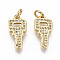 Brass Micro Pave Clear Cubic Zirconia Pendants, with Jump Rings, Nickel Free, Key, Real 16K Gold Plated, 16x8x2mm, Jump Ring: 5x0.8mm, 3.4mm inner diameter