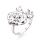 Flower Brass Micro Pave Clear Cubic Zirconia Cuff Ring Settings, for Half Drilled Beads, Cadmium Free & Nickel Free & Lead Free, Real Platinum Plated, Pin: 1mm, 16.5mm, US Size 7 3/4(17.9mm)