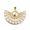 Fan Shaped Rack Plating Brass Micro Pave Cubic Zirconia Pendants, Cadmium Free & Lead Free, Long-Lasting Plated, Real 18K Gold Plated, 26x35x4mm, Hole: 3x4mm