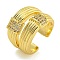 Rack Plating Brass Micro Pave Cubic Zirconia Cuff Rings for Women, Cadmium Free & Lead Free, Long-Lasting Plated, Real 18K Gold Plated, 17mm, Inner Diameter: 17mm