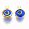 Handmade Lampwork Charms, with 304 Stainless Steel Findings, Flat Round with Evil Eye, Blue, 9.5x6.5x2.5mm, Hole: 1.5mm