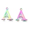 Ion Plating(IP) 304 Stainless Steel Charms, Laser Cut, Alphabet, Rainbow Color, Letter.A, 12.5x10.5x0.8mm, Hole: 1mm