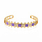 Brass Micro Pave Clear Cubic Zirconia Cuff Bangles, with Enamel, Nickel Free, Square, Real 16K Gold Plated, Dark Orchid, Inner Diameter: 2-3/8x2 inch(5.9x4.5cm)
