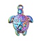 Ion Plating(IP) 201 Stainless Steel Pendants, Tortoise with Starfish Charms, Rainbow Color, 23.5x18x3mm, Hole: 2.5mm