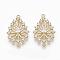 Brass Micro Pave Clear Cubic Zirconia Links, Nickel Free, Teardrop, Real 18K Gold Plated, 20.5x13x2.5mm, Hole: 1mm