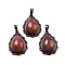 Synthetic Cherry Quartz Glass Teardrop Pendants, Red Copper Tone Brass Charms, 28.5x20.5x7mm, Hole: 8x5mm