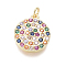 Brass Micro Pave Cubic Zirconia Charms, with Jump Rings, Flat Round, Colorful, Golden, 14x12x2mm, Hole: 2.5mm