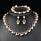 Alloy Rhinestone & Plastic Imitation Pearl Leaf Link Chain Necklaces & Stud Dangle Earrings & Link Bracelets Sets, White, 400mm