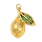 Brass Pendants, with Rhinestone, Lemon, Golden, 27x21x6.5mm, Hole: 3.4mm