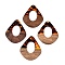 Transparent Resin and Walnut Wood Pendants, Hollow Teardrop Charms with Gold Foil, Orange, 48x41x4mm, Hole: 2mm