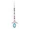 Glass Horse Eye Prisms Suncatchers Hanging Ornaments, with Alloy Wing, for Home, Garden Decoration, Light Sky Blue, 210x21~22mm