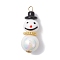 Handmade Lampwork Pendants, Snowman, with 304 Stainless Steel Flat Head Pins and Opaque Acrylic Beads, Golden, 41.5x15.5mm, Hole: 4mm