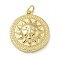 Rack Plating Brass Pendants, Long-Lasting Plated, Lead Free & Cadmium Free, Flat Round with Sun Charms, with Jump Ring, Real 18K Gold Plated, 21.5x19x5mm, Hole: 3mm