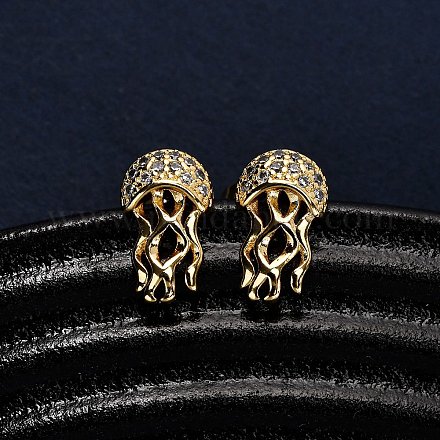 Латунные серьги из микро-паве прозрачного кубического циркония EJEW-D328-03G-05-1