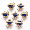 Golden Tone Brass Links Connectors, Nickel Free, with Glass, Faceted, Planet, Medium Blue, 10x9x5mm, Hole: 1.2mm