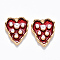 Brass Enamel Pendants, with ABS Plastic Imitation Pearl, Nickel Free, Heart, Real 18K Gold Plated, FireBrick, 17x13.5x4mm, Hole: 1mm