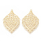 Brass Pendants, Rhombus with Heart, Nickel Free, Real 18K Gold Plated, 36.5x23x1.5mm, Hole: 1mm