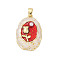 Brass Enamel Pendants, with Imitation Pearls, Rack Plating, Lasting Plated, Cadmium Free & Lead Free, Oval, 24.5x16.5x4.5mm, Hole: 3.5x2.5mm