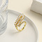 Brass Micro Pave Cubic Zirconia Adjustable Cuff Rings for Women, Wheat Ears, Golden, Inner Diameter: 18mm
