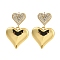 Rack Plating Heart Brass Micro Pave Clear Cubic Zirconia Stud Earrings, Long-Lasting Plated, Cadmium Free & Lead Free, Real 18K Gold Plated, 34x22mm