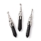 Natural Lava Rock Big Pointed Pendants, with Brass Finding, Bullet, Platinum, 75~80x10~10.5mm, Hole: 5x7mm