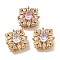 Brass Micro Pave Cubic Zirconia Beads, Nickel Free, 
with Glass, Mixed Color, Square, Real 18K Gold Plated, 15x15x8mm, Hole: 3x1mm