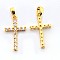 Brass Micro Pave Cubic Zirconia Pendants, Cadmium Free & Nickel Free & Lead Free, Latin Cross, Golden, 21x12x3mm, Hole: 3x2mm
