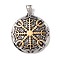 304 Stainless Steel Pendants, Ion Plating(IP), Flat Round, Antique Silver & Golden, 42x38x6mm, Hole: 8.5x4mm