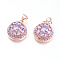 Brass Micro Pave Cubic Zirconia Pendants, Flat Round with Flower, Rose Gold, Lilac, 17.5x14.5x8.5mm, Hole: 3.5x4.5mm