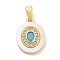 Brass Micro Pave Cubic Zirconia Pendents, Cadmium Free & Nickel Free & Lead Free, with Shell and Glass Charms, Real 18K Gold Plated, 14.5x11x2.5mm, Hole: 5x2.5mm