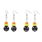 Halloween Candy Corn Handmade Lampwork Dangle Earrings, Black Pumpkin Synthetic Turquoise Brass Jewelry for Women, Platinum, Colorful, 58x15mm