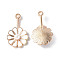 Alloy Enamel Pendants, with ABS Plastic Imitation Pearls, Light Gold, Flower Charm, White, 26x15x4.5mm, Hole: 1.5mm