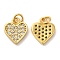 925 Sterling Silver Micro Pave Cubic Zirconia Charms, Heart Charm, with Jump Ring, Real 18K Gold Plated, 10x8x1.5mm, Hole: 2.3mm