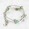 Three Loops Natural Green Aventurine Beaded Wrap Bracelets, with Brass Tube Beads and Tibetan Style Om Symbol Pendants, 55mm